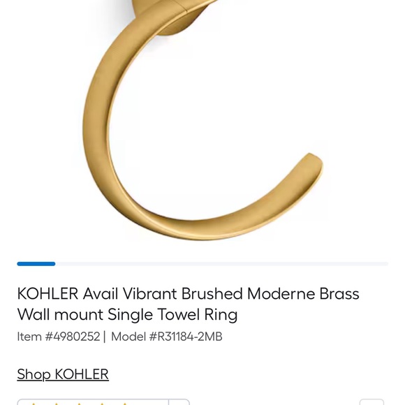 Kohler Gold Towel Ring - Picture 4 of 4